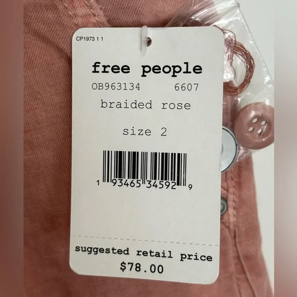 Free People Utility Harem Linen Bermuda Jean Shorts Bohemian Braided Rose Pink 2 - Picture 7 of 15